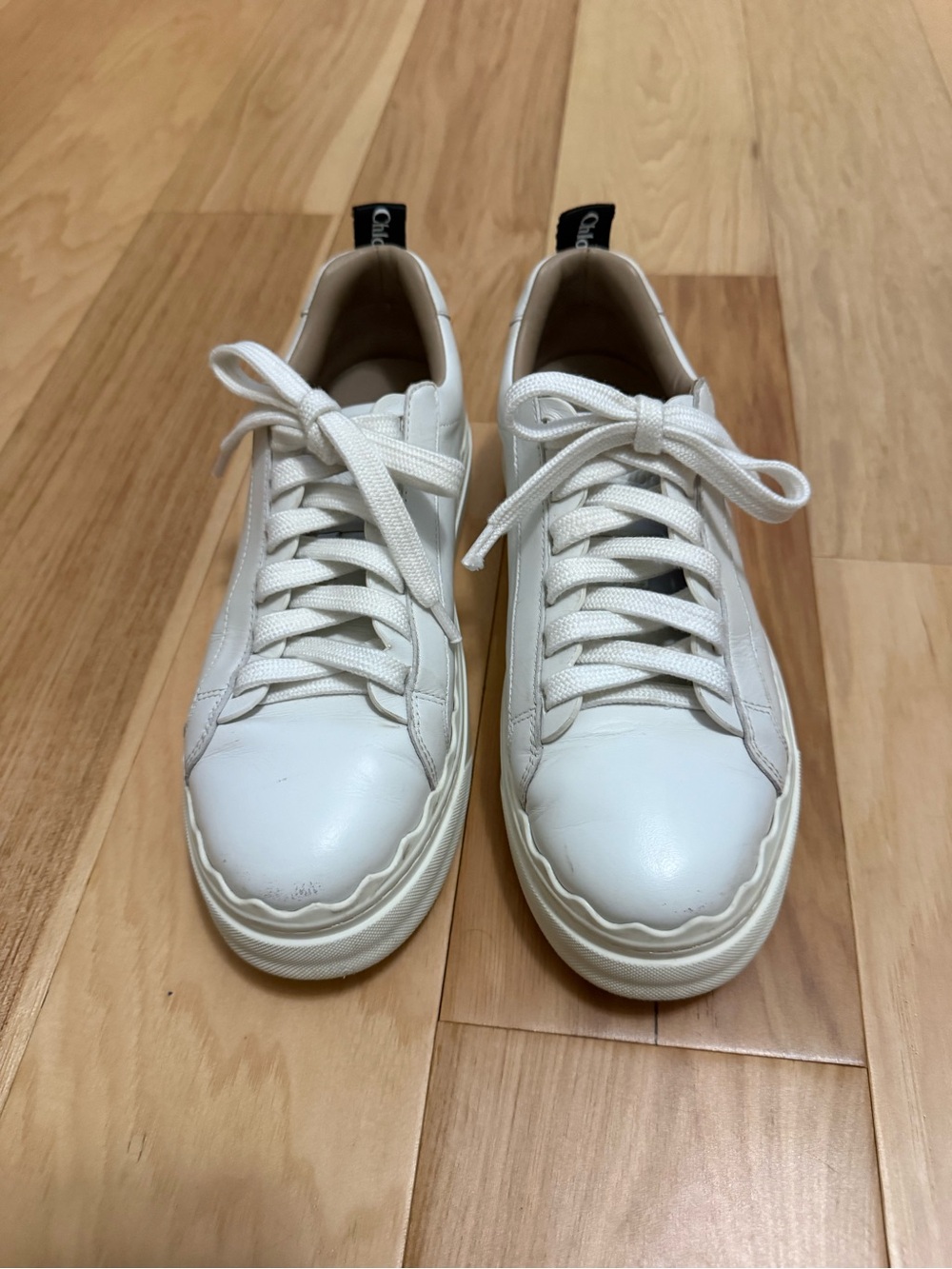 Chloé White Leather Platform Lace-Up Sneakers